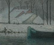 William Degouwe de Nuncques, Snowy landscape with barge